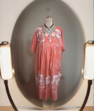 Vintage Anthony Richards Coral Hawaiian Caftan Mumu | Tropical Resort Lounge |